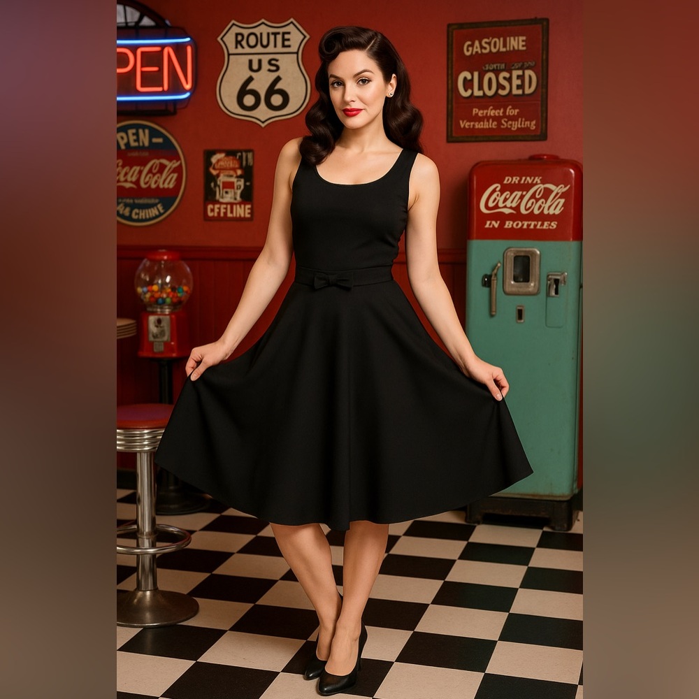 NWT Tatyana Black Alika Circle Swing Skirt w/ Bow Detail Size Small